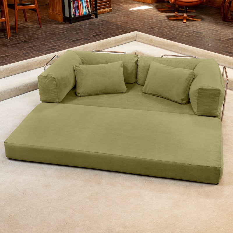Jaxx Unsofa Modular Convertible Sectional Sofa with Fold Out King Sleeper Bed - 2-Seat Sofa. - Corduroy Moss Green