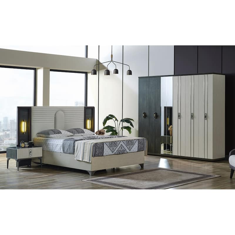 Nevaro Bed Frame, Headboard and 2 Nightstand - Queen