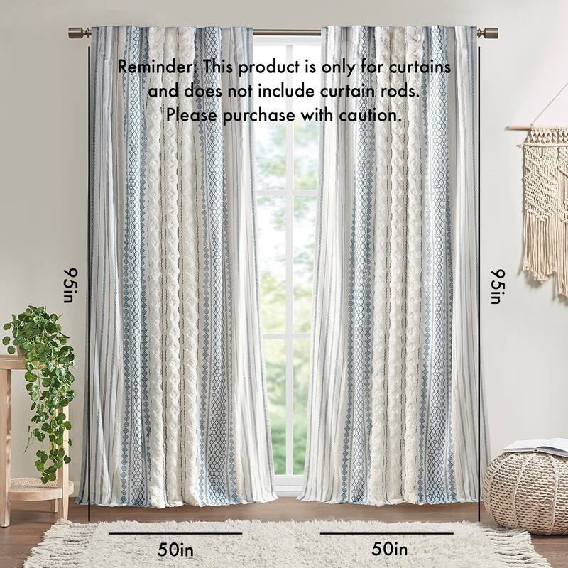1PC Cotton Printed Curtain Panel with Chenille Stripe and Lining