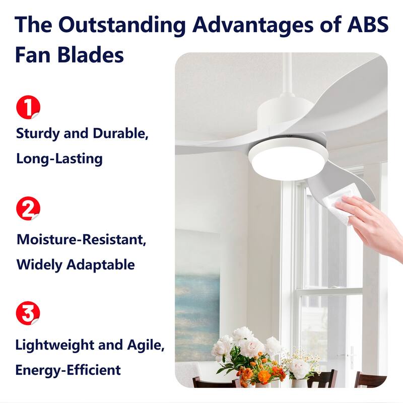 Sofucor 42/52 Inch Ceiling Fan With Light,3 ABS Blades Remote Control,Reversible DC Motor With Dimmable LED