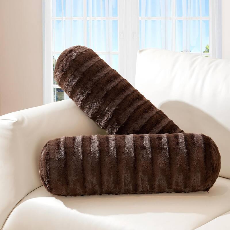 Cheer Collection 8" x 24" Set of 2 Decorative Roll Bolster Pillows - Brown