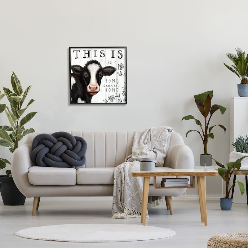 Stupell Our Home Sweet Home Phrase Dairy Farm Cow Framed Wall Art - Black