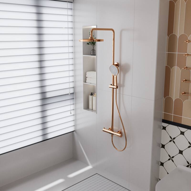 Modland Wall Mount 3-Function Shower System with 10" Rainfall, 1.59GPM, Matte Black/Rose Gold/Chrome