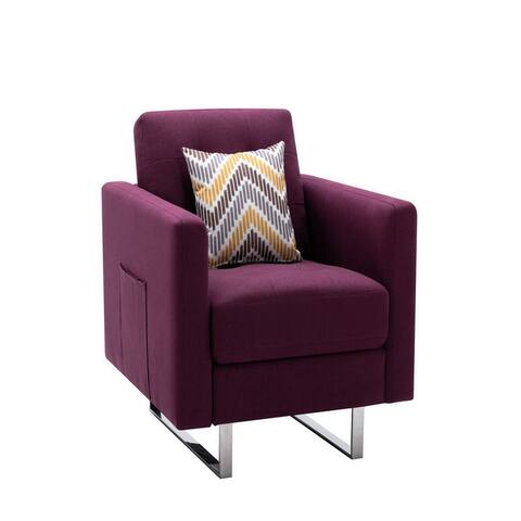 Lewa 34 inch Modern Accent Armchair, Silver Metal Legs, Tufted Seat, Purple