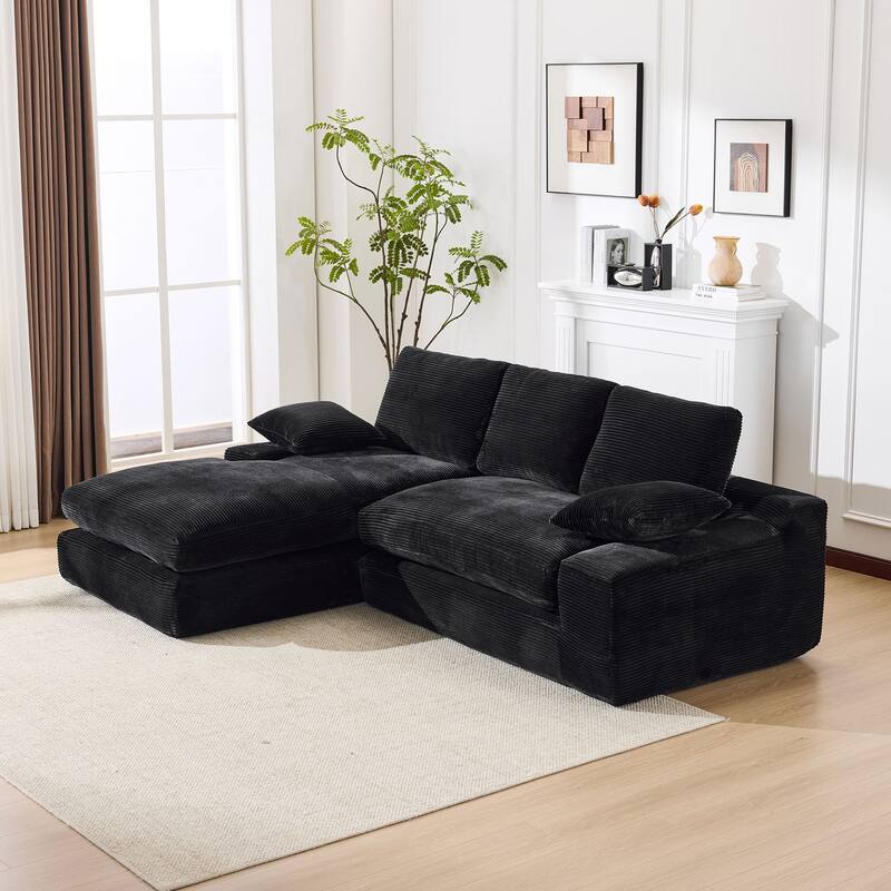 Modular Sectional Cloud Sofa with L-Shape Chaise, Corduroy Upholstered Sleeper Sofa, Compressed Sofa with Pillow