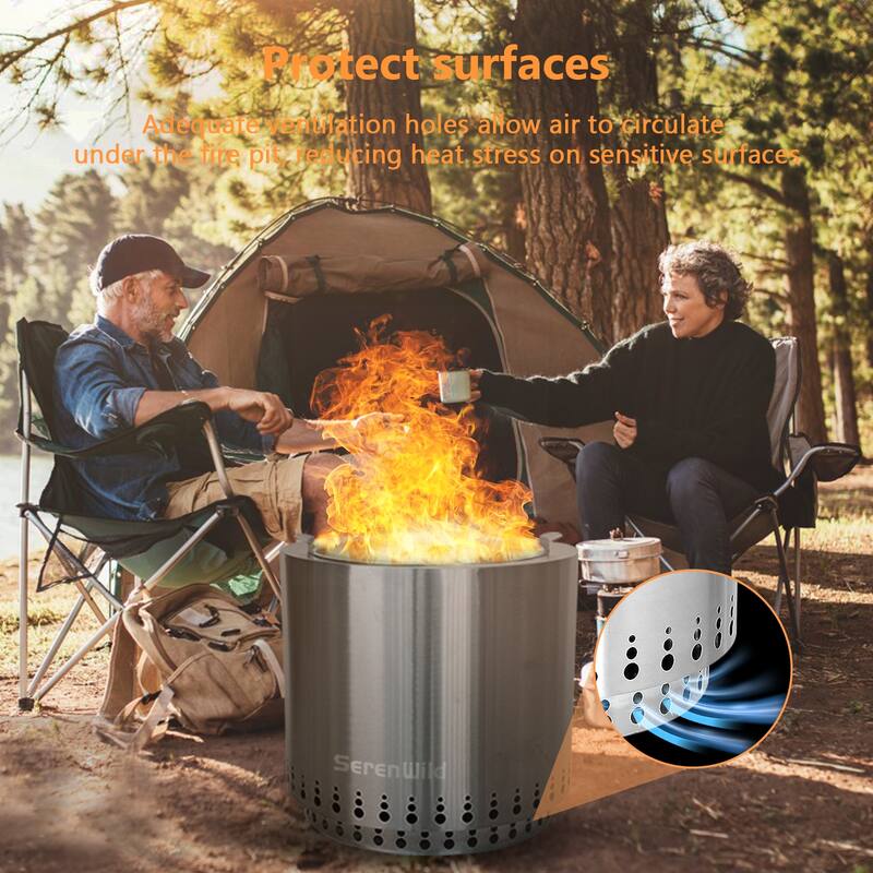 17 in. Stainless Steel Wood Burning Smokeless Portable Round Fire Pit ...