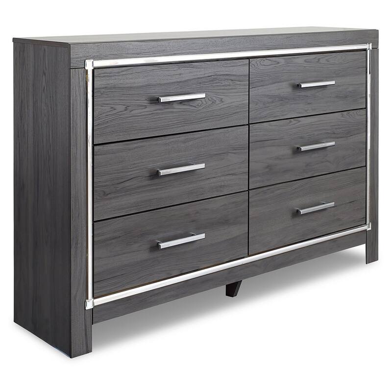 Grained Wooden Dresser with 6 Drawers and Mirror Inserts, Gray