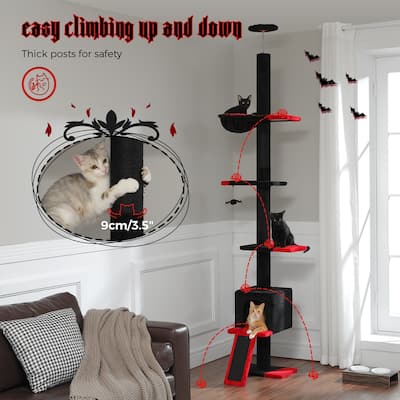 Adjustable Height Floor to Ceiling 5-Tier Tall Cat Tree Tower for Indoor Cats with Cat Condo, Cat Scratching Post and Cat Ladder
