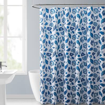 Coastal Blue Shells Fabric Shower Curtain