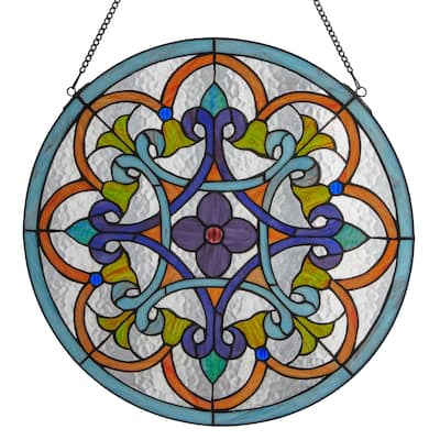 Multicolored Round Floral River of Goods Stained Window Panel