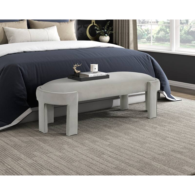 Stylish Upholstered Bench Green Velvet Fabric Foam Cushioned Seat Luxurious Comfort Home Furniture 1pc