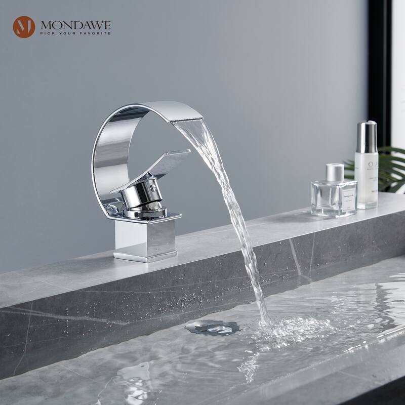 Luxury C-Shape Arc Waterfall Spout Single Handle 8 inch Bathroom Sink Faucet