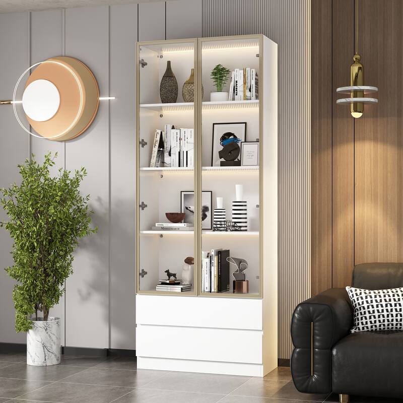 Tall Modular Display Storage Cabinet Bookcase w/Light Home Office