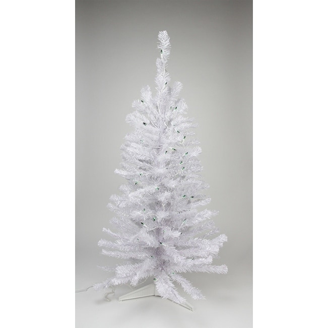 4' Pre lit White Iridescent Pine Artificial Christmas Tree - Green Lights