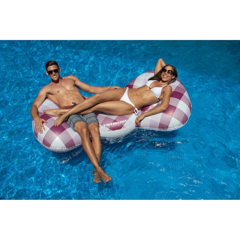 Inflatable Purple and White Checkered Bow Tie Lounge Swimming Pool Float 76-Inch - 76"