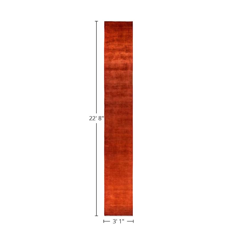 Overton Hand Knotted Wool Vintage Inspired Modern Contemporary Overdyed Orange Runner Rug - 3' 1" x 22' 8"