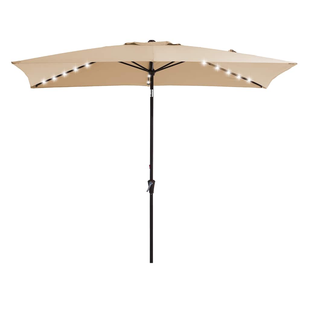 6.5*10ft Rectangular Patio Market Umbrella with LED Lights,Crank & Tilt