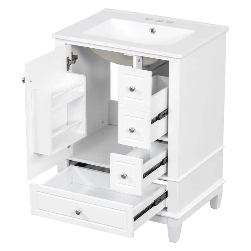 GDFStudio - Isabella 24-Inch Bathroom Vanity with Ceramic Sink and Smart Drawer Storage