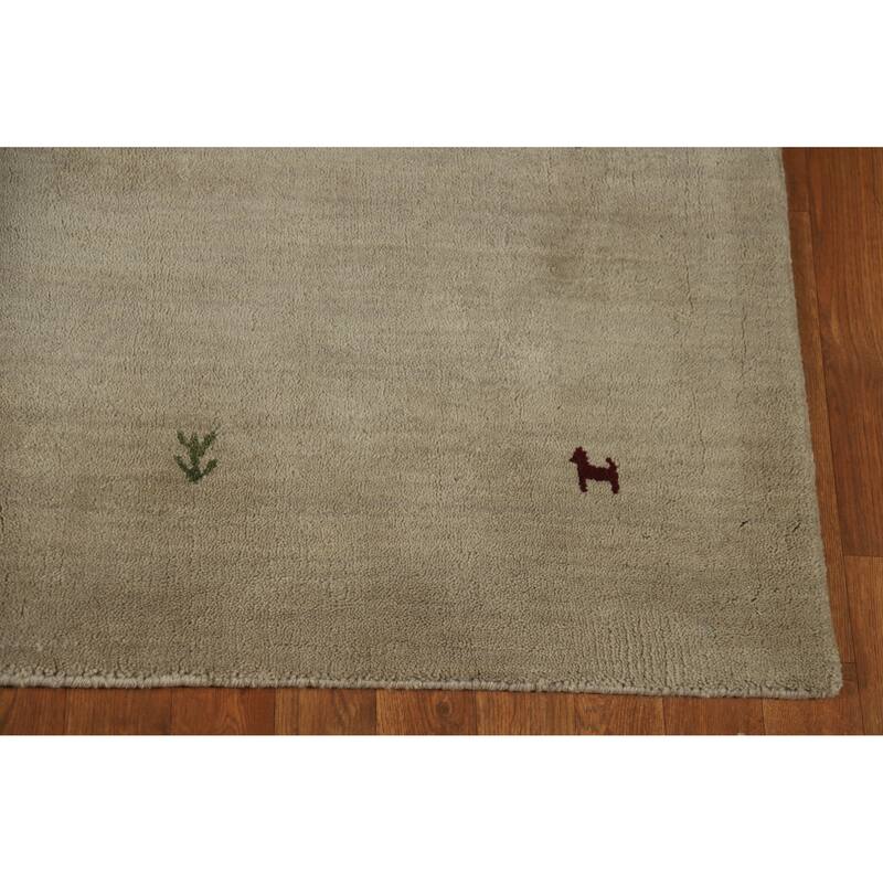 Hand Knotted Oriental 100% Wool Carpet Tribal Animal Pictorial Beige & Ivories Gabbeh Area Rug - 6' 4'' X 4' 7''