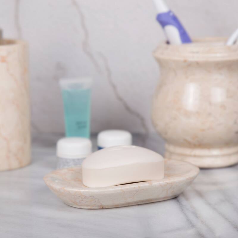Creative Home Double Rings Collection Champagne Marble Soap Dish, Soap Tray, Soap Holder - Beige