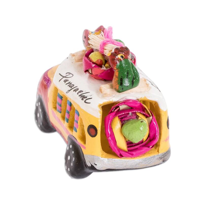 Novica Handmade Petite Old Time Market Bus Mini Ceramic Sculpture