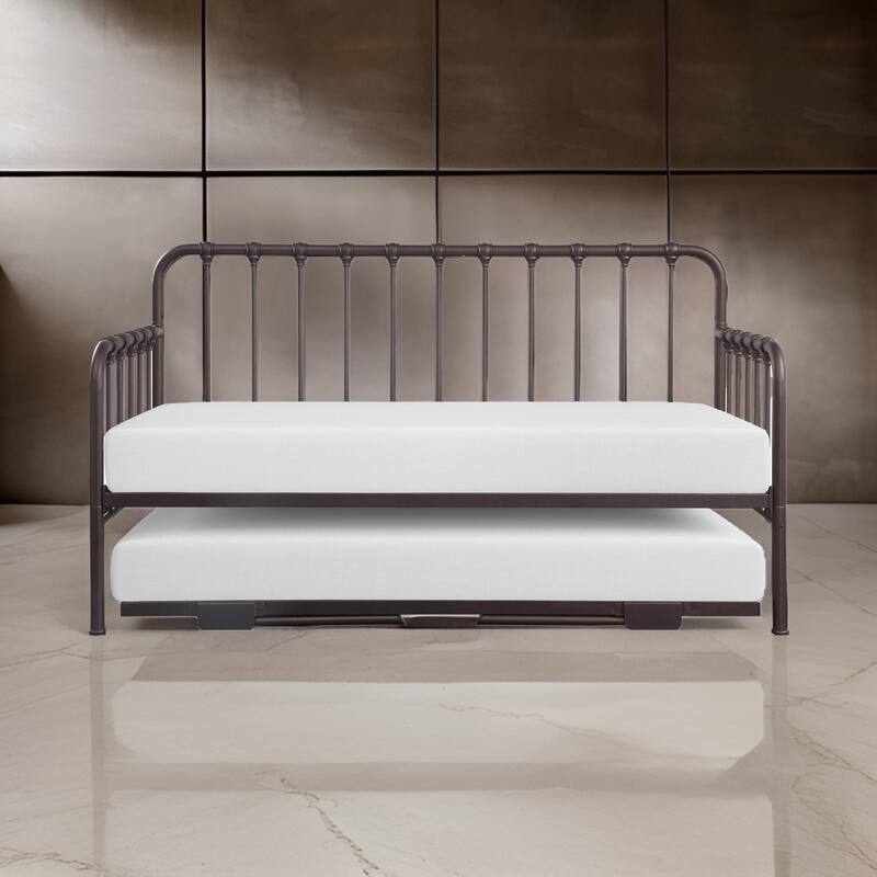 Ziva Daybed with Lift Up Trundle, Dark Bronze Metal Frame, Folding Legs