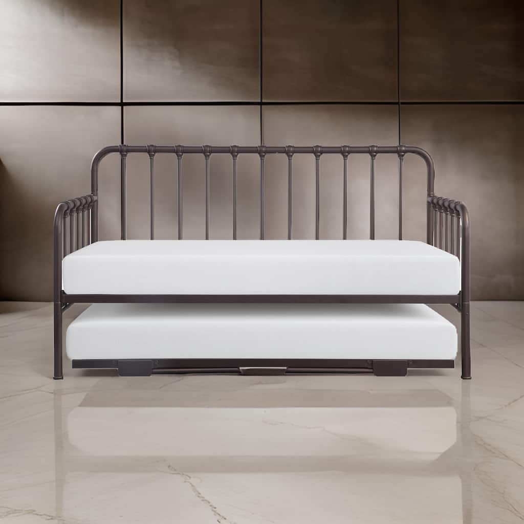 Ziva Daybed with Lift Up Trundle, Dark Bronze Metal Frame, Folding Legs