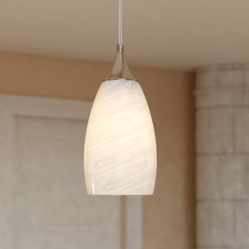VAXCEL Milano 1-Light 4.75 in. Wide Bell Mini Pendant, White Alabaster Glass Shade, Adj Height Hanging Ceiling Fixture