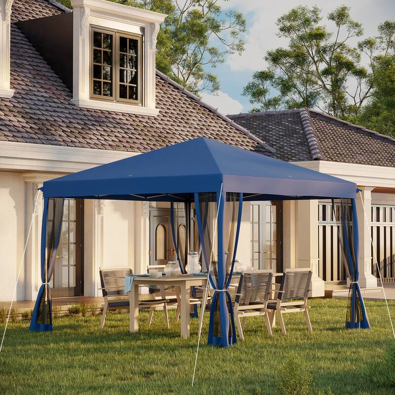10' x 10' Pop Up Canopy Tent with Netting, Adjustable Height, for Outdoor, Garden, Patio, Blue