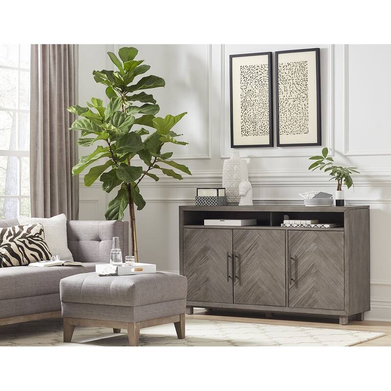 60" TV Console, Entertainment Stand, Wood Accent Cabinet, Fully Assembled, Gray - 60"W x 32"H x 16"D