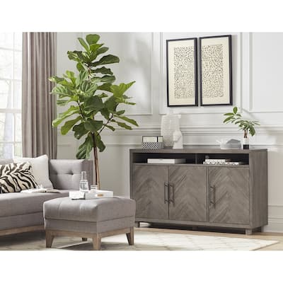 60" TV Console, Entertainment Stand, Wood Accent Cabinet, Fully Assembled, Gray - 60"W x 32"H x 16"D