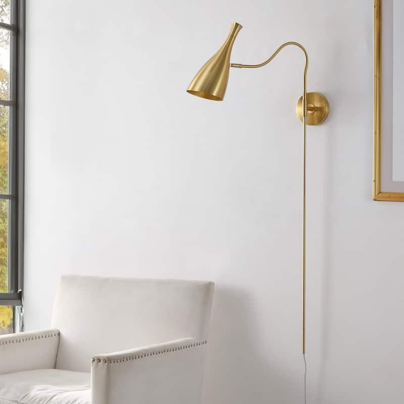 SAFAVIEH Djamilya 1-Light Swing Arm Wall Sconce (LED Bulb Included) - 5.5 In. W x 22 In. D x 48 In. H - Brass - 6Wx22Dx48H