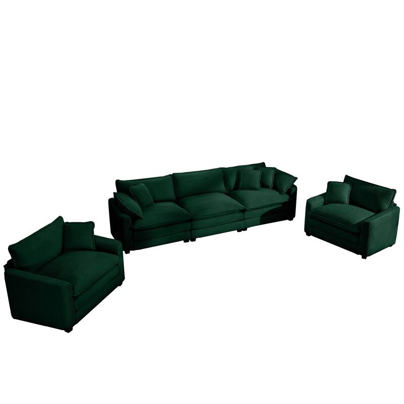 3-Piece Corduroy Flexible Combinations Sofa Set with 3-Seater Cushions Sofas and 2 Single Sofa Chairs for Livingroom