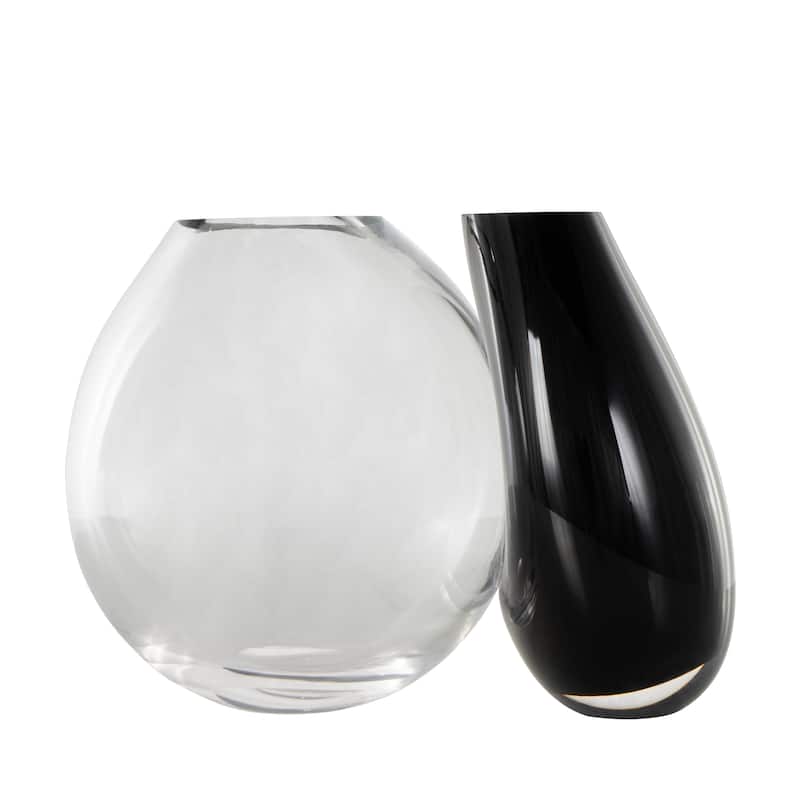 Black Recycled Glass Handmade 2 Opening Abstract Decorative Vase with Clear Glass Accent
