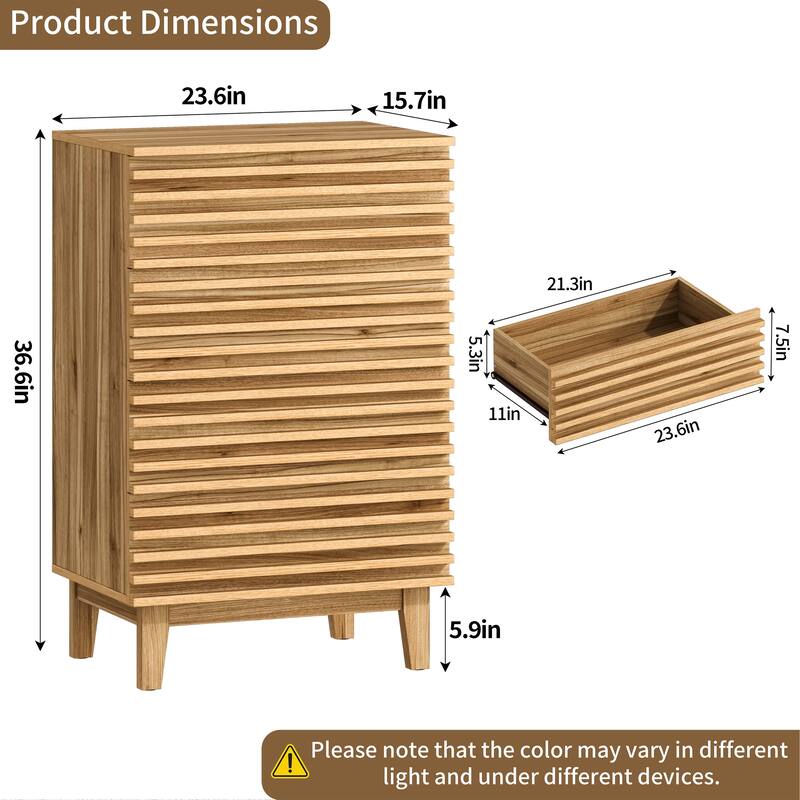 Fluted 4 Drawer Dresser 36" Tall Modern Chest of Drawers
