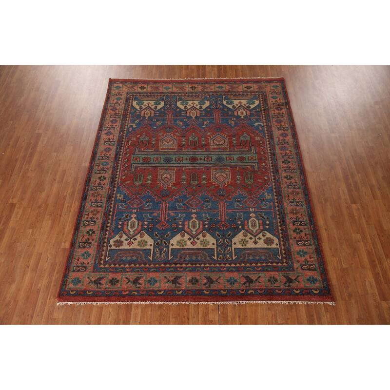 Geometric Red Sirjan Oriental Area Rug Hand-knotted Wool Carpet - 8'0"x 9'10"