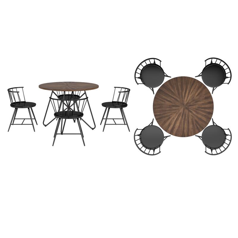 Krumlov Walnut Finish Round 5-Piece Dining Set