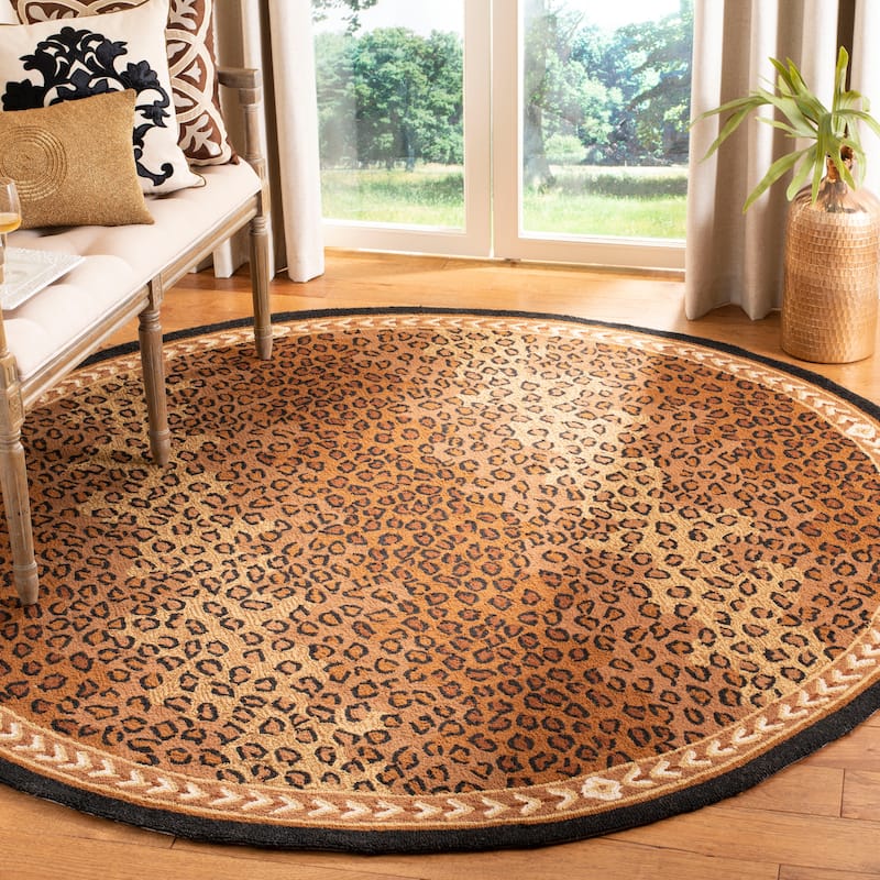SAFAVIEH Handmade Chelsea Solar Garden Leopard French Country Wool Rug - 7' Round - Black/Brown
