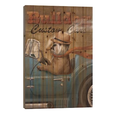 Bulldog Custom Cars Print On Wood by Conrad Knutsen - Multi-Color