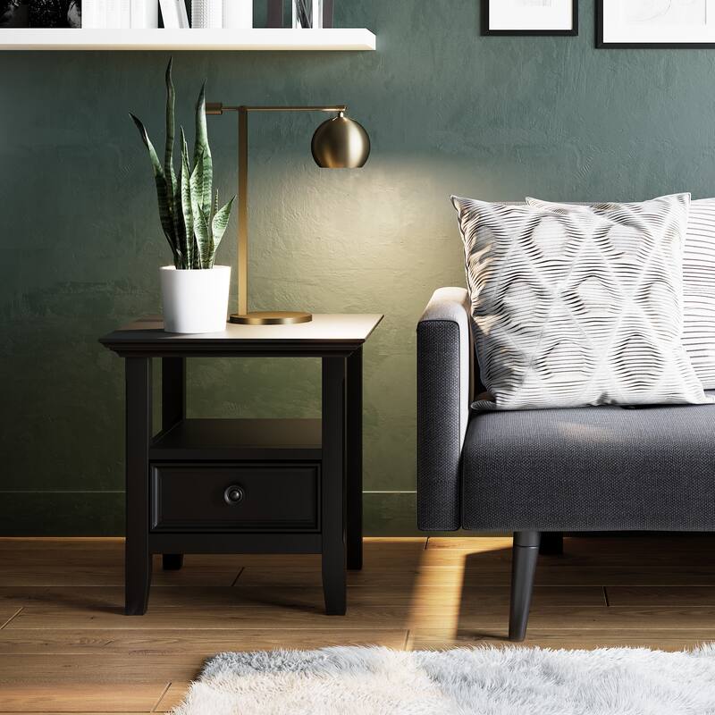WYNDENHALL Halifax Solid Wood 19-inch Square End Table - 19 inch wide - Black