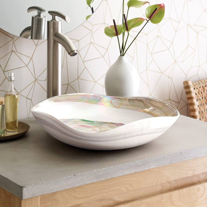 Native Trails Murano 14-3/4" Square Glass Vessel Bathroom Sink - White Abalone