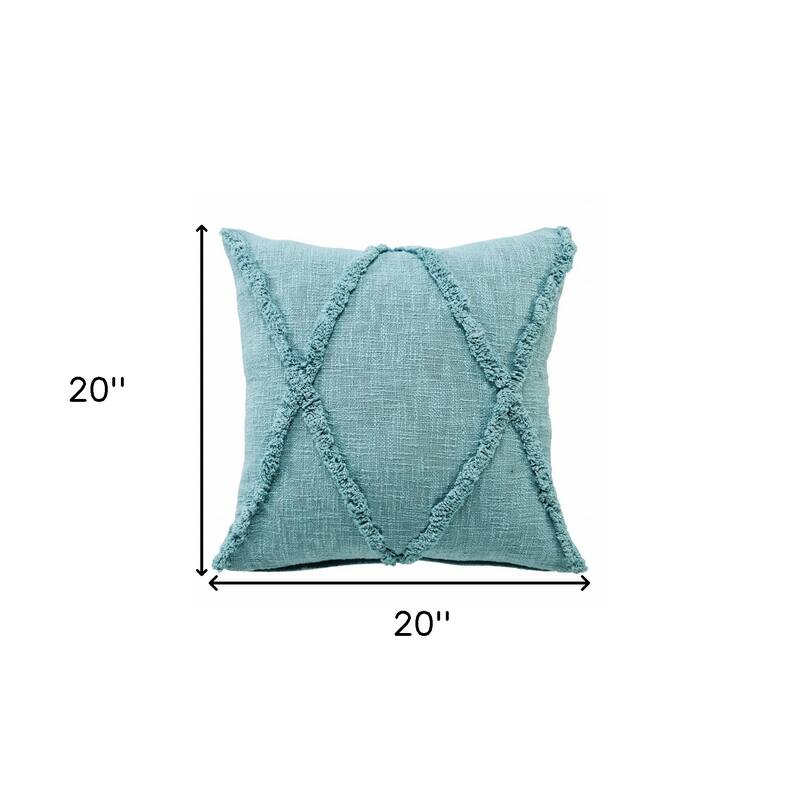 HomeRoots 20" X 20" Aqua Sky Blue 100% Cotton Geometric Zippered Pillow