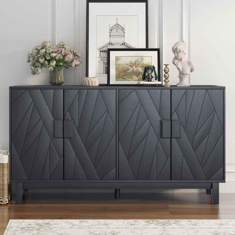 Framehouse 4-Door Buffet Cabinet Multifunctional Decorative Cabinet for Living Room or Dining Area - Black