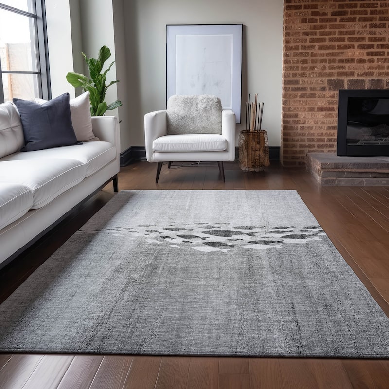 Machine Washable Indoor/ Outdoor Chantille Modern Sea Life Rug - Gray - 8' x 10'
