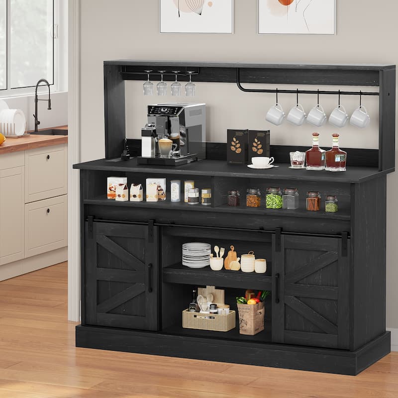 52" Farmhouse Coffee Bar Cabinet Wine Buffet Cabinet Kitchen Sideboard Buffet Cabinet