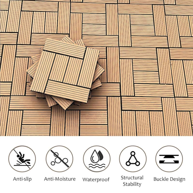 Wood Plastic Composite Deck Tiles Set of 20pcs, Composite Decking Resist Rust, Patio Flooring Outdoor Waterproof,12x12in