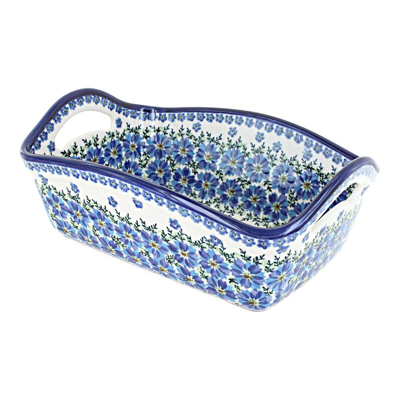 Blue Rose Polish Pottery 2003 Zaklady Basket with Handles - Kalina