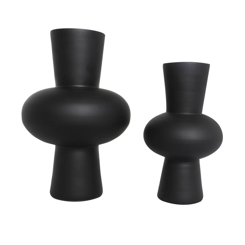 Glass Trumpet Decorative Vase with Wide Rounded Center - Set of 2 Black or White - Roche River Decor