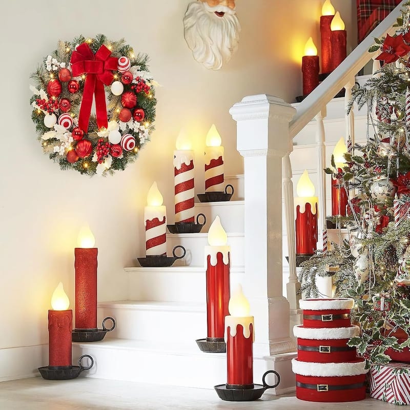 24 in Pre-Lit Christmas Wreaths with Lights, Xmas Wreath for Front Door - N/A
