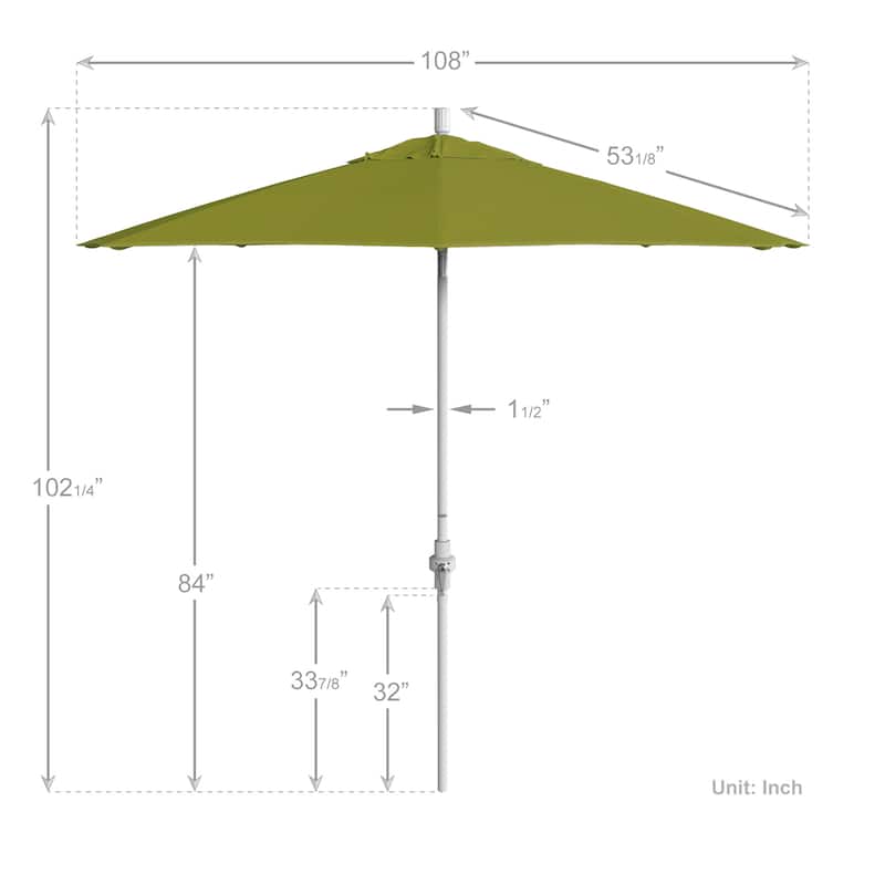 California Umbrella 9' Rd Golden State Series Patio Umbrella White Aluminum Frame Crank Lift Collar Tilt Pacifica Pacific Blue